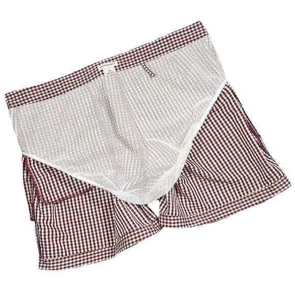 Club Monaco Gingham Check Swim Shorts Preppy 6" Maroon Size 34 - Picture 5 of 9